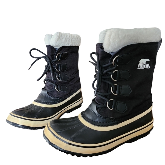 Sorel Women’s Winter Boots US 8 Waterproof Black Ivory Lace-Up - Picture 2 of 12